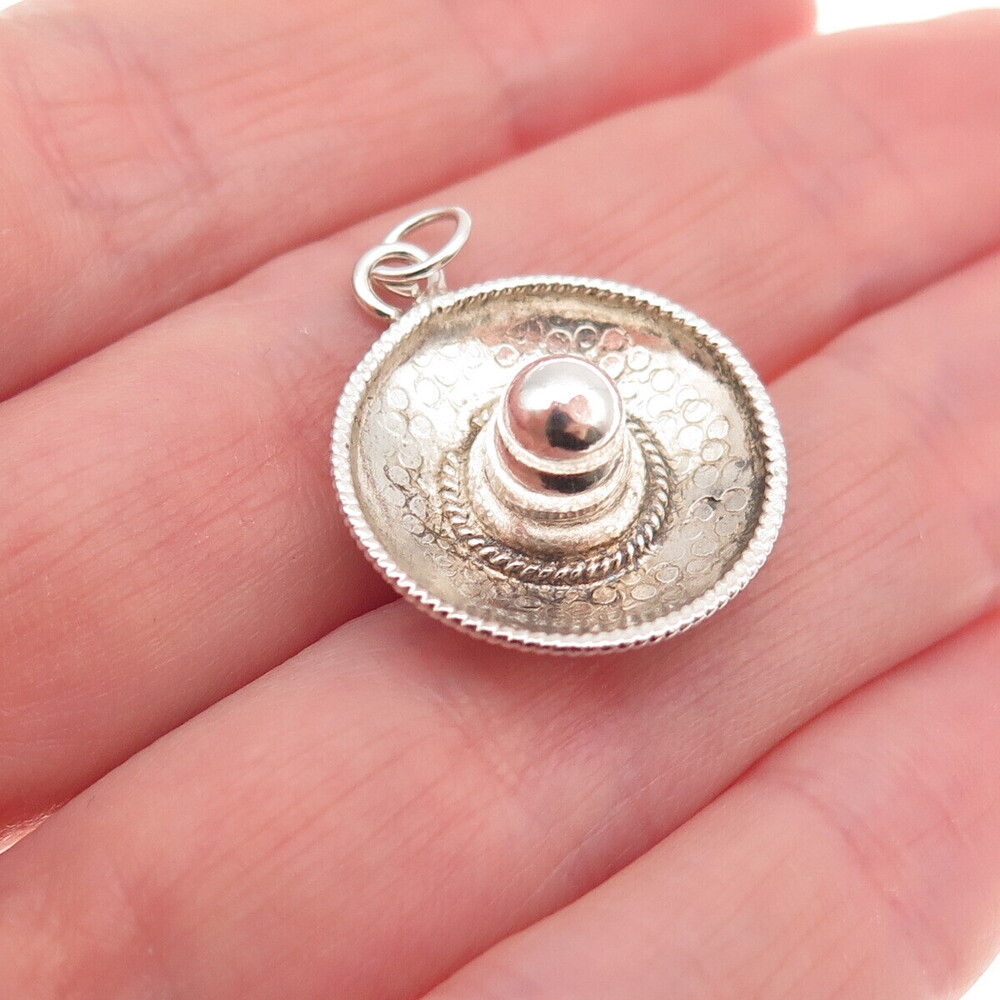 925 Sterling Silver Vintage Sombrero Hat Oxidized 3D Charm Pendant